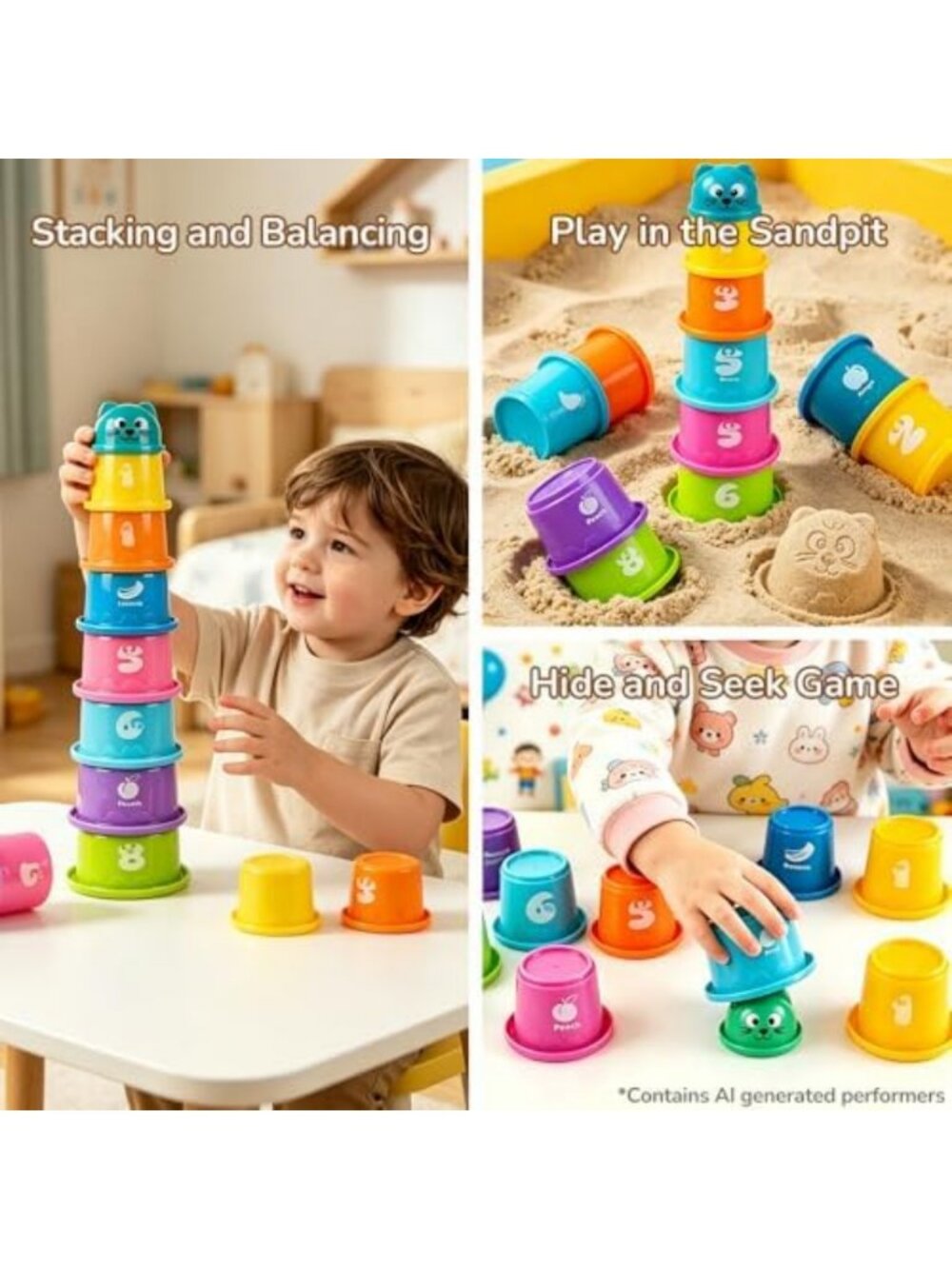 17PCS Montessori Educational Toys for 1 Year Olds, Stacking Cups & Shape Sorter - Picture 6 of 7